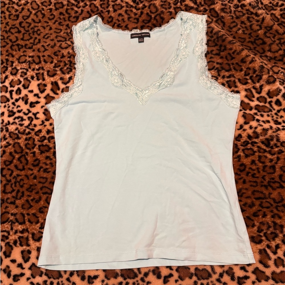 ‼️SOLD‼️Carolyn Taylor  Light Blue Lace Tank Top
